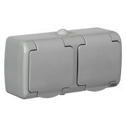 Розетка силов. IEK Aquatic ERA22-K03-16-54 2розет. двойн. откр. зазем. штор. крыш. IP54 серый (упак.:1шт)