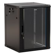 Шкаф коммутационный Hyperline (TWB-1845-GP-RAL9004) настенный 18U 600x450мм пер.дв.стекл 60кг черный 275мм 180град. 908мм IP20 сталь