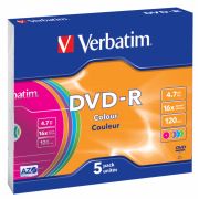 Диск DVD-R Verbatim 4.7Gb 16x Slim case (5шт) Color (43557)