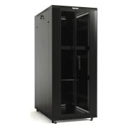 Шкаф коммутационный Hyperline (TTB-3268-AS-RAL9004) напольный 32U 600x800мм пер.дв.стекл задн.дв.спл.стал.лист 2 бок.пан. 800кг черный 710мм 1610мм IP20 сталь